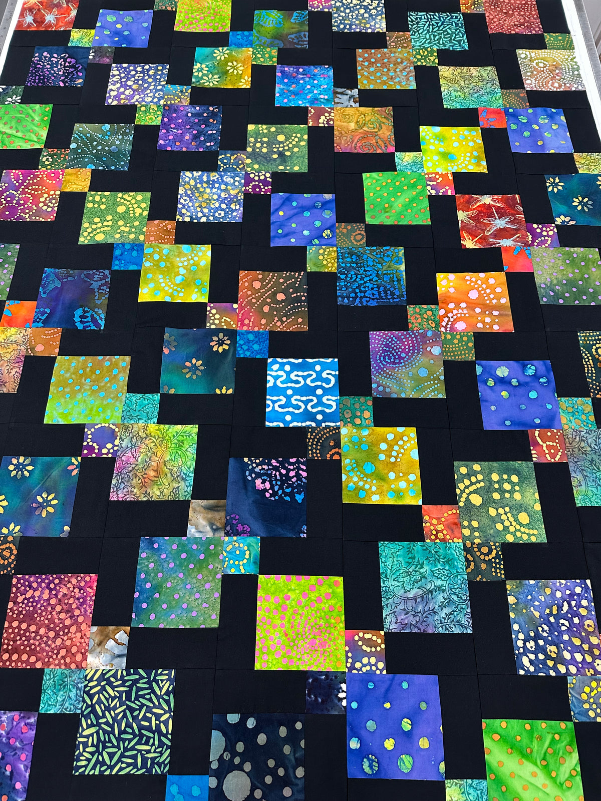 Handmade Batik Unfinished Quilt Top – Rainbow Colors – 45" x 58" Lap or Throw