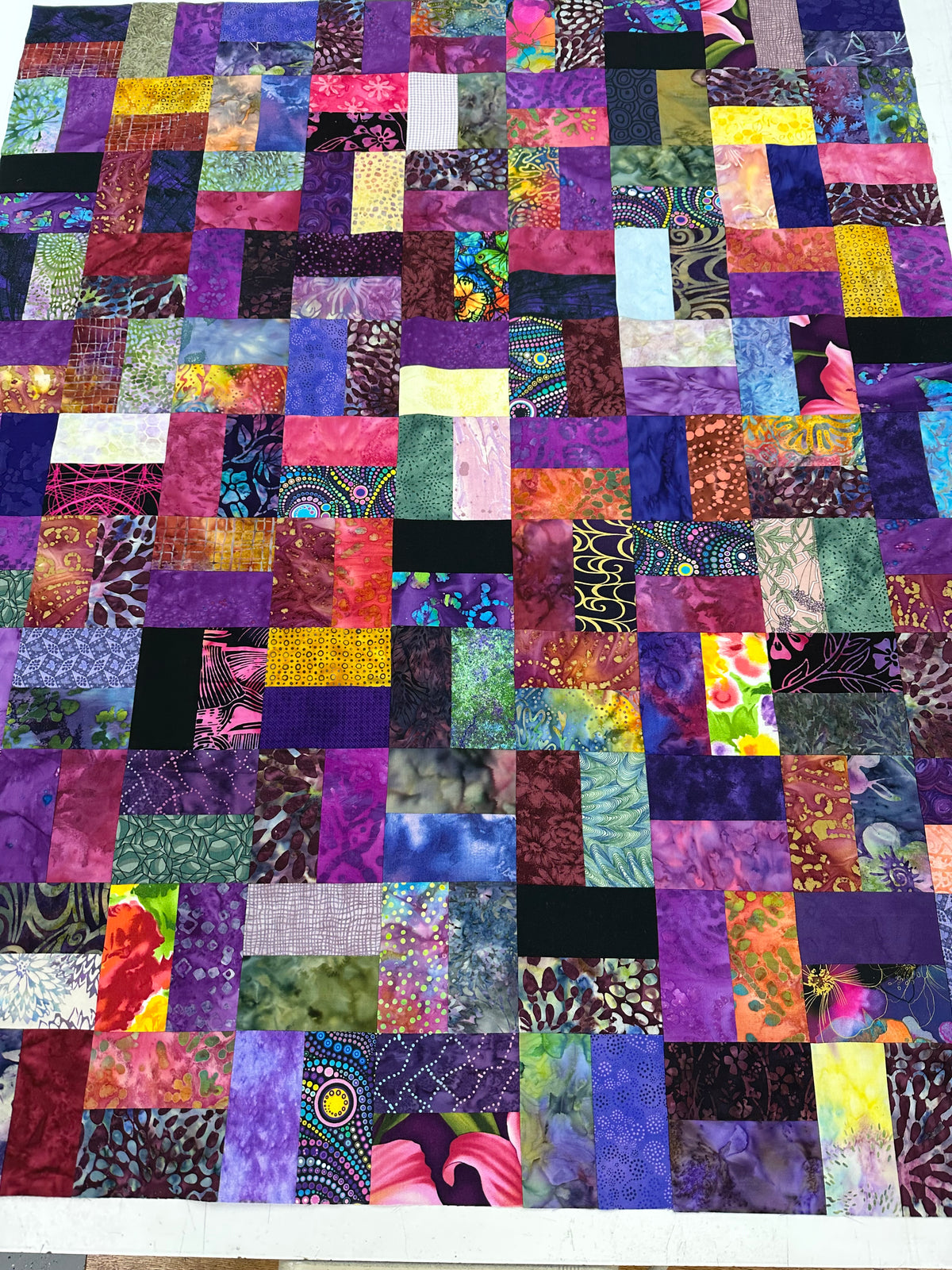 Handmade Purple & Pink Batik Quilt Top, 36"x44", Lap Crib Quilt Size