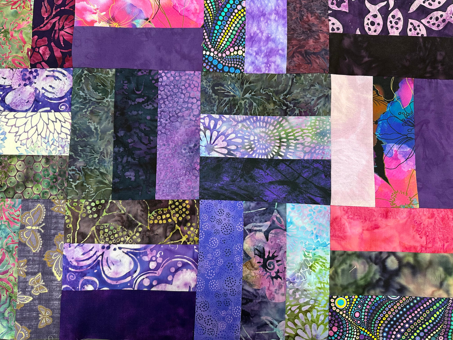 Handmade Purple & Pink Batik Quilt Top – 48"x60" Lap Throw Wall Quilt