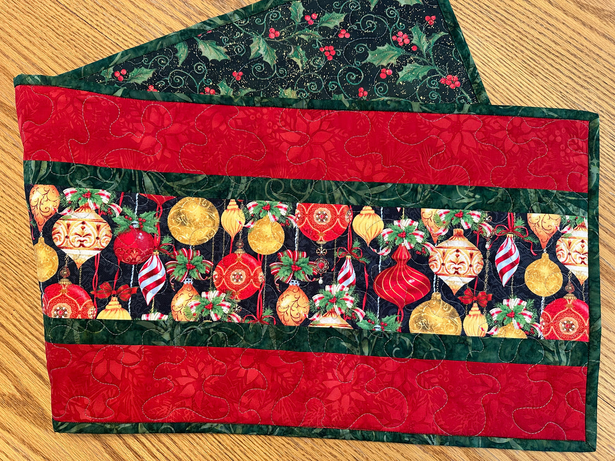 Christmas Table Runner, Quilted Holiday Centerpiece, Kitchen Dining Decor 13x42