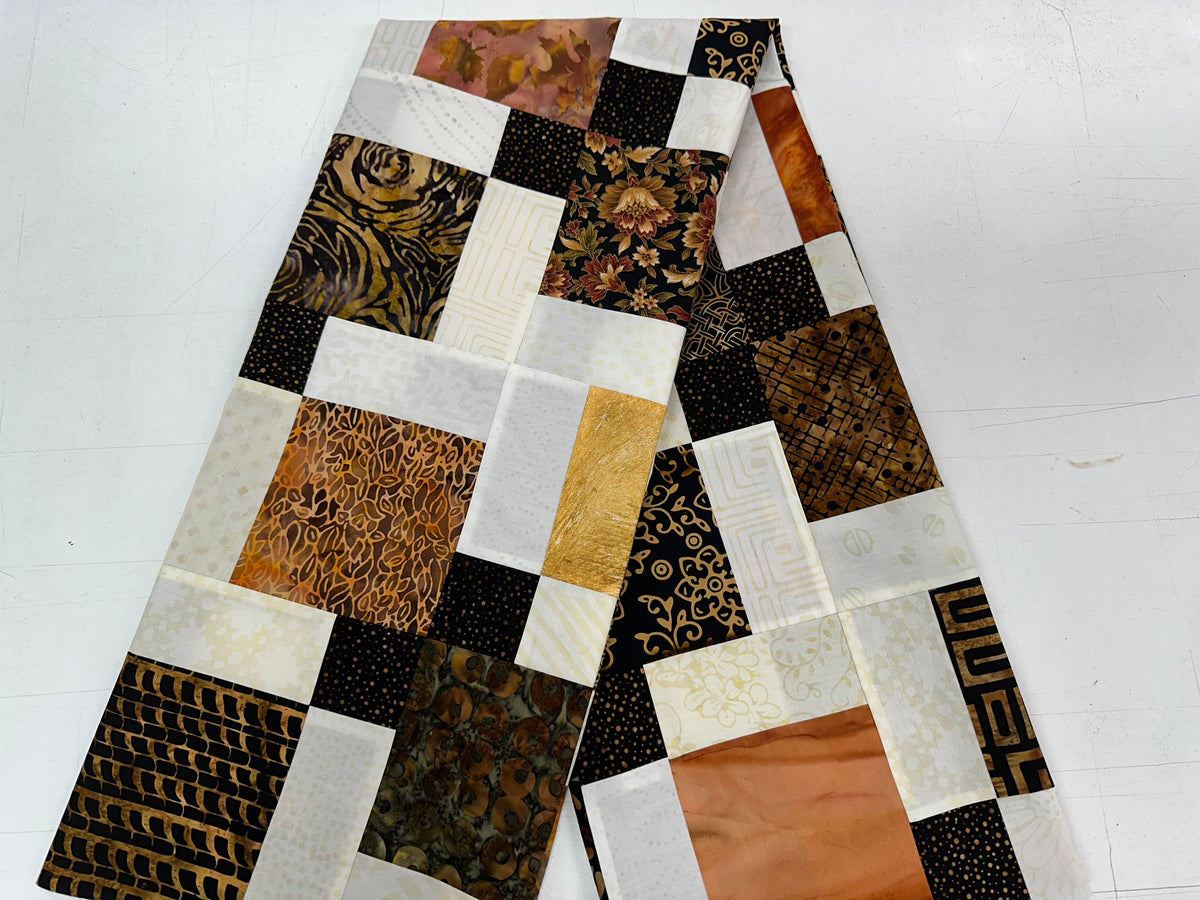 Handmade Batik Unfinished Quilt Top, Black, Brown, & Beige, 45" x 58", Lap Size