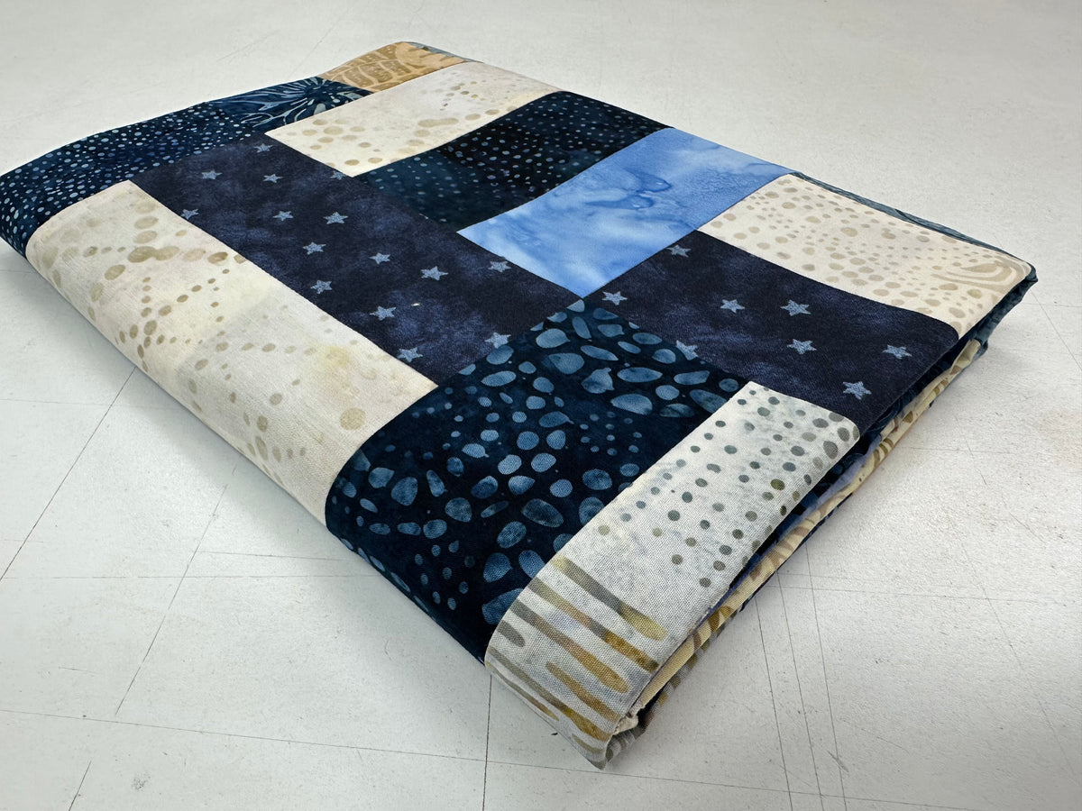 Blue Batik Unfinished Quilt Top, 48x60 Lap Quilt, Handmade Patchwork Sofa Throw