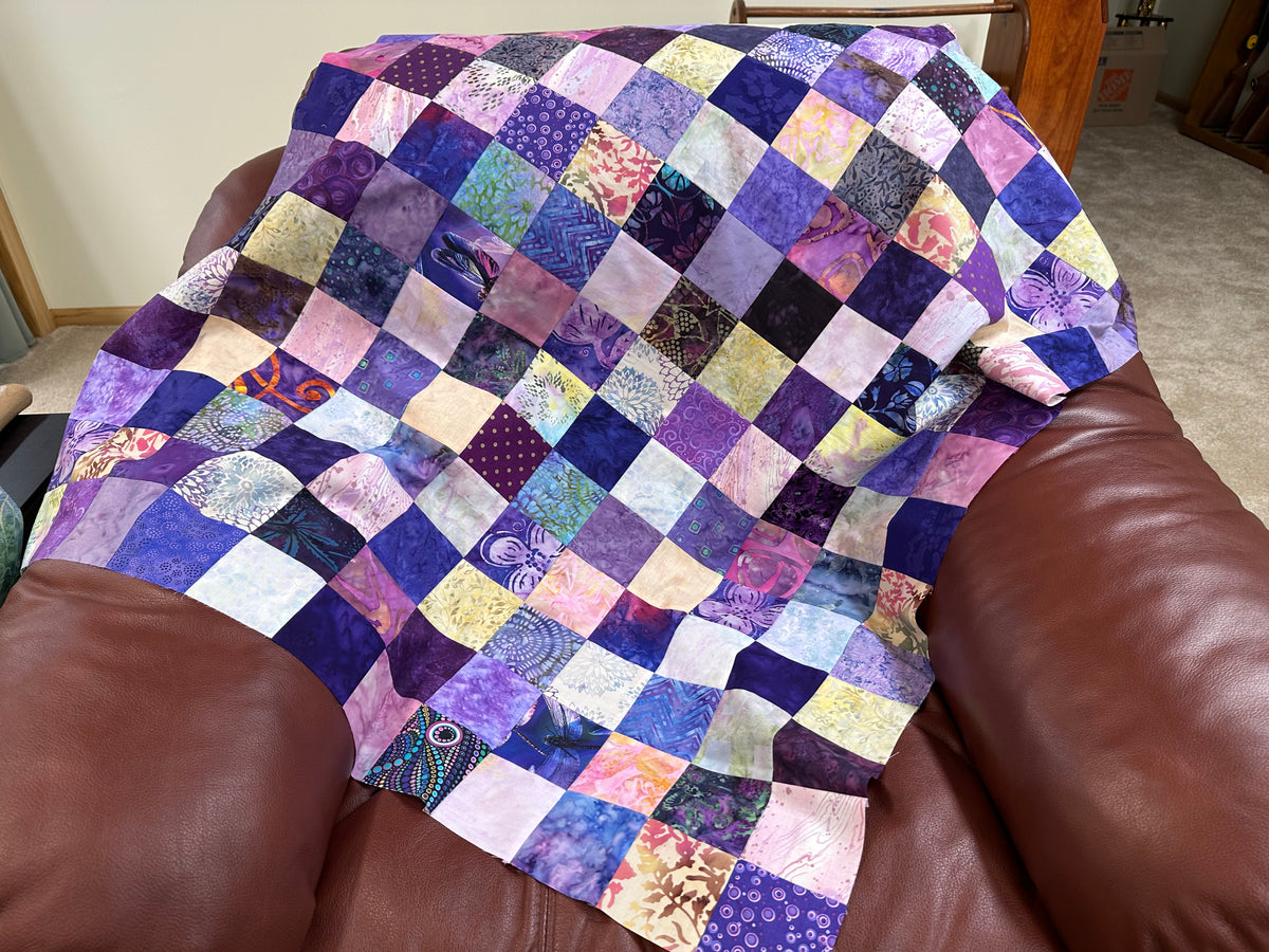Handmade Purple Batik Quilt Top, 36"x44", Lap Crib Throw Quilt Size