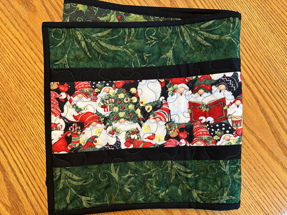 Christmas Gnomes Quilted Table Runner, Handmade Holiday Table Decor, 13x41