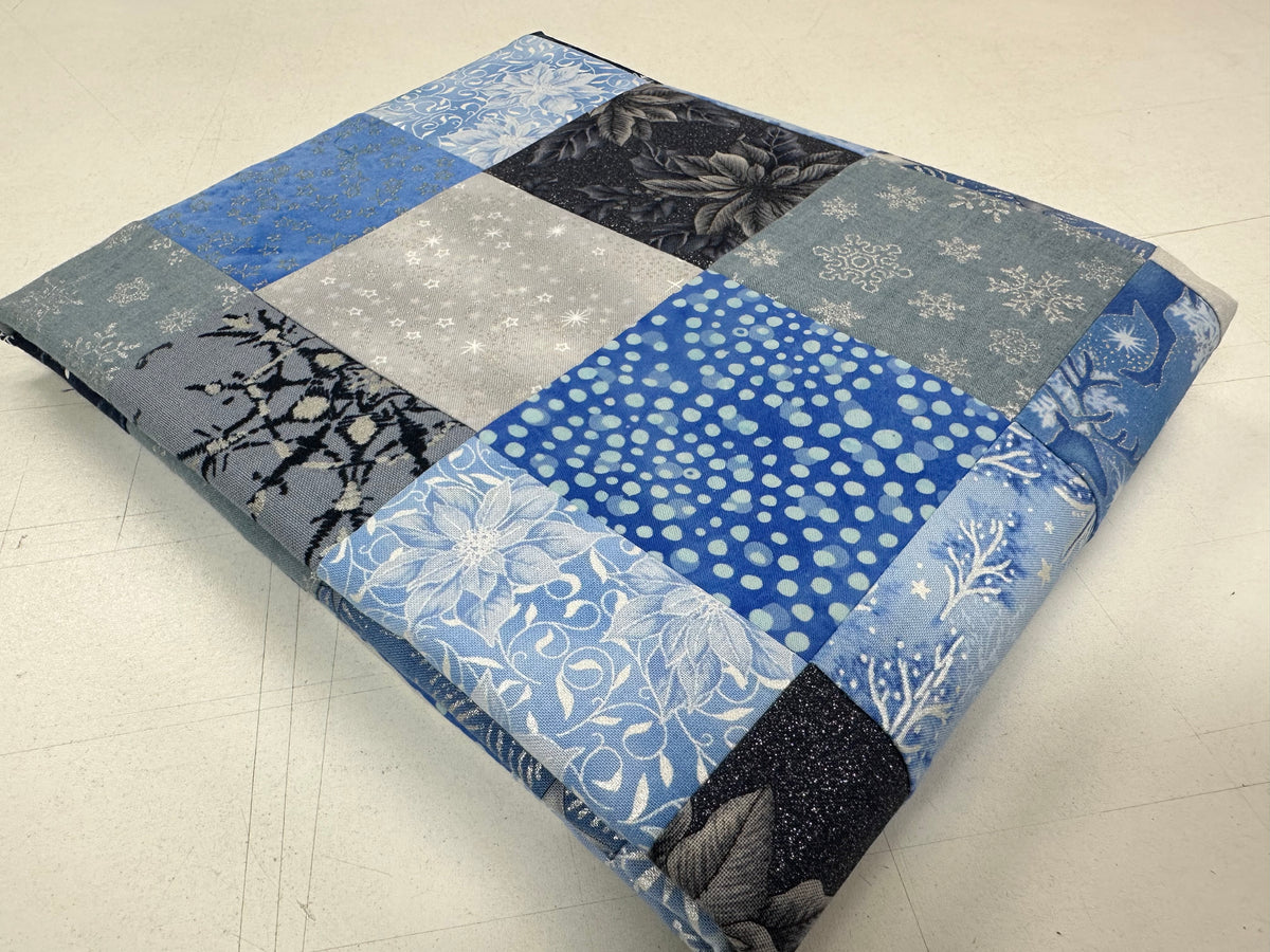 Handmade Christmas Unfinished Quilt Top – Blue, Silver, & White – 36" x 45"