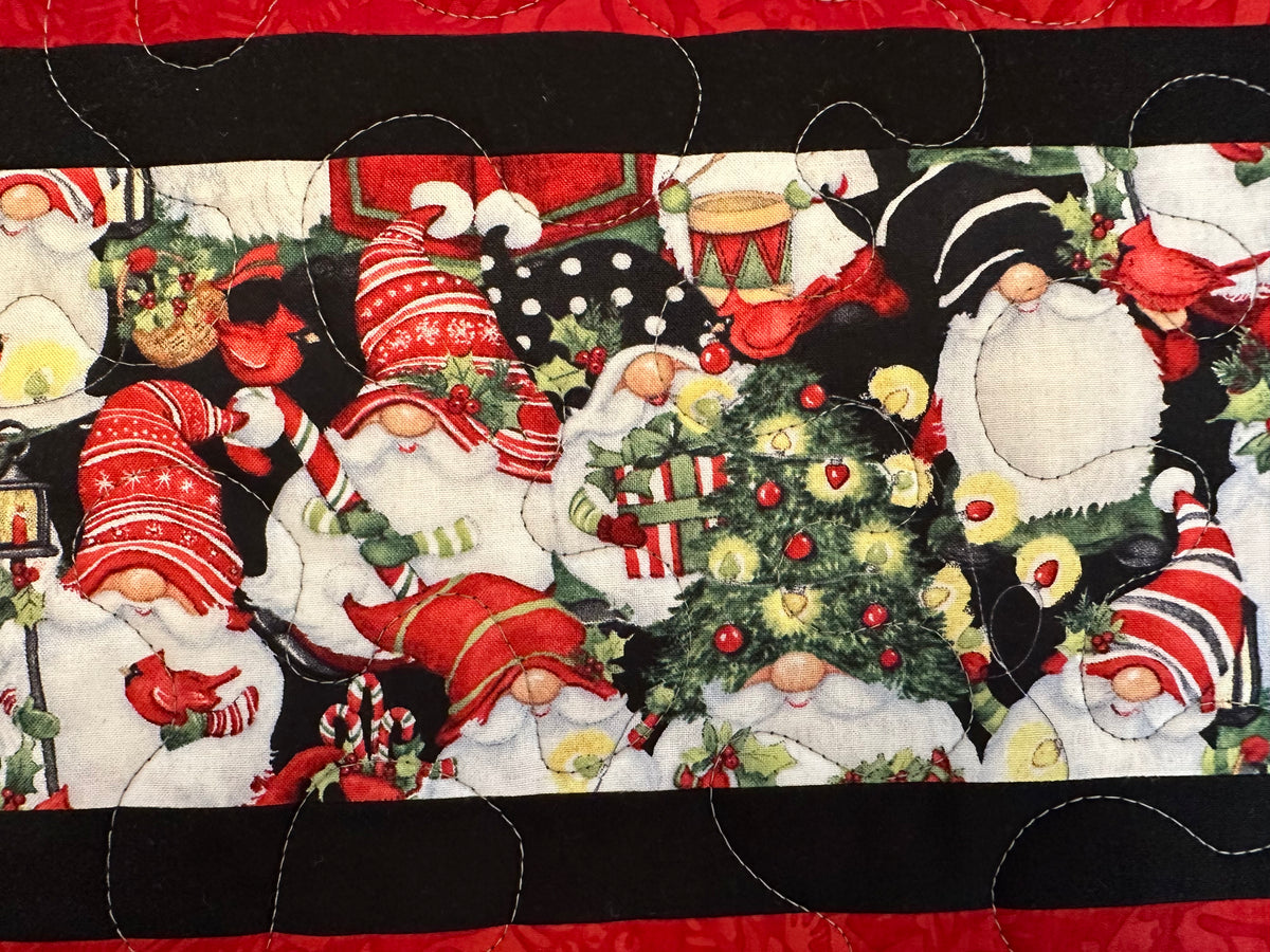 Christmas Gnomes Quilted Table Runner, Handmade Holiday Table Decor, 13x41