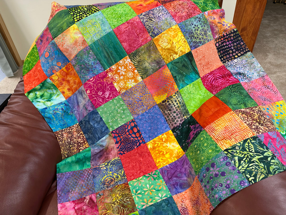 Handmade Batik Quilt Top in Bold Muli-Colors, Lap Size, 36" x 45"