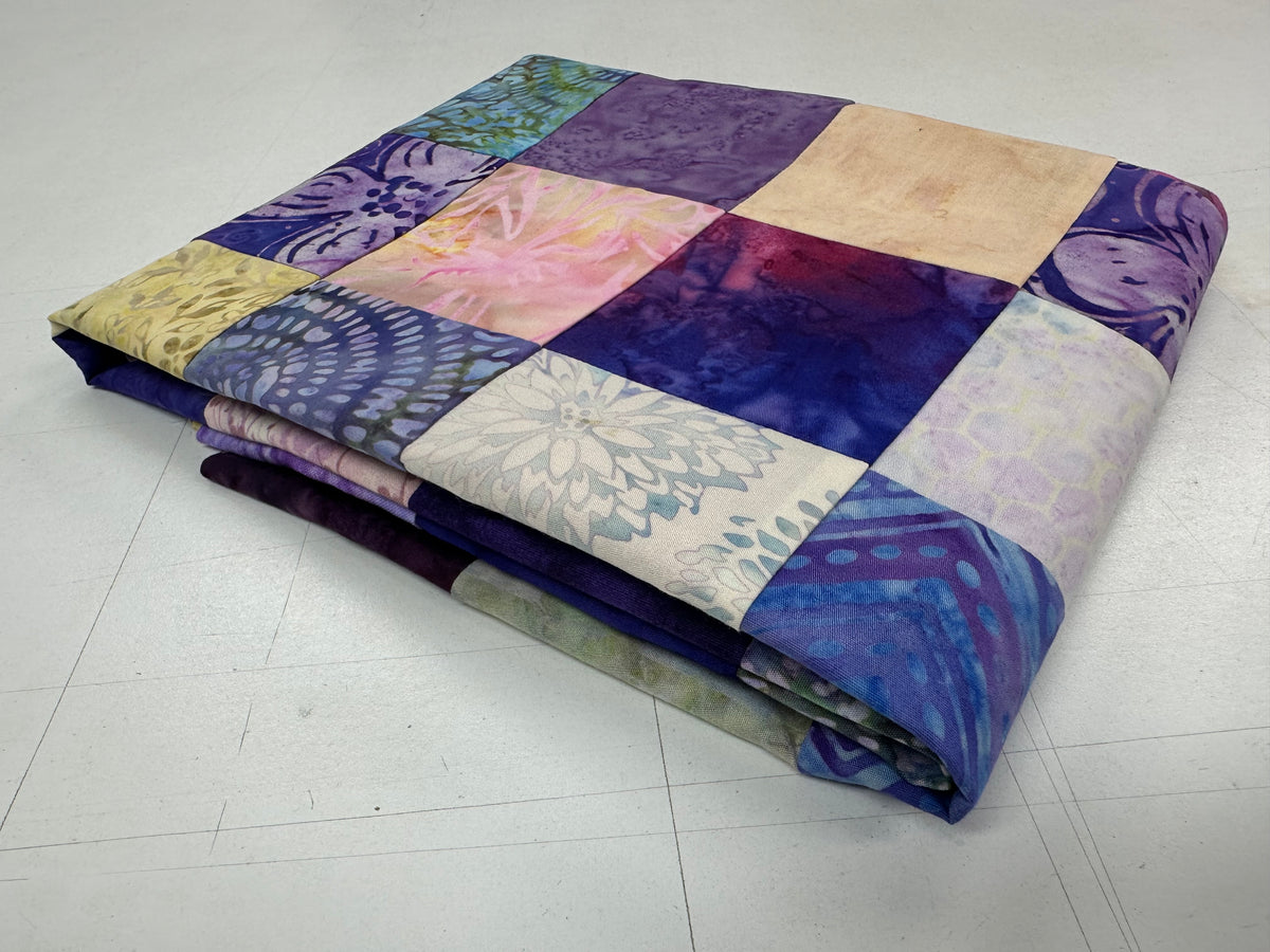 Handmade Purple Batik Quilt Top, 36"x44", Lap Crib Throw Quilt Size