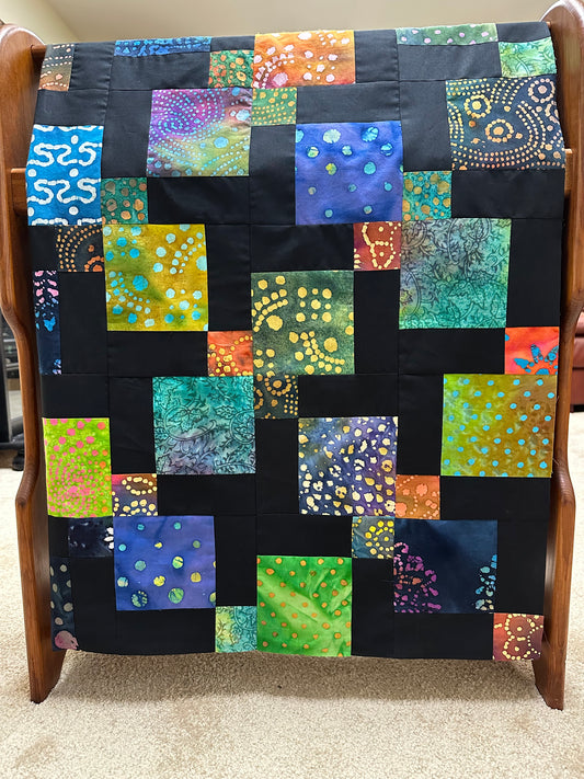 Handmade Batik Unfinished Quilt Top – Rainbow Colors – 45" x 58" Lap or Throw