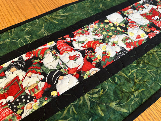 Christmas Gnomes Quilted Table Runner, Handmade Holiday Table Decor, 13x41