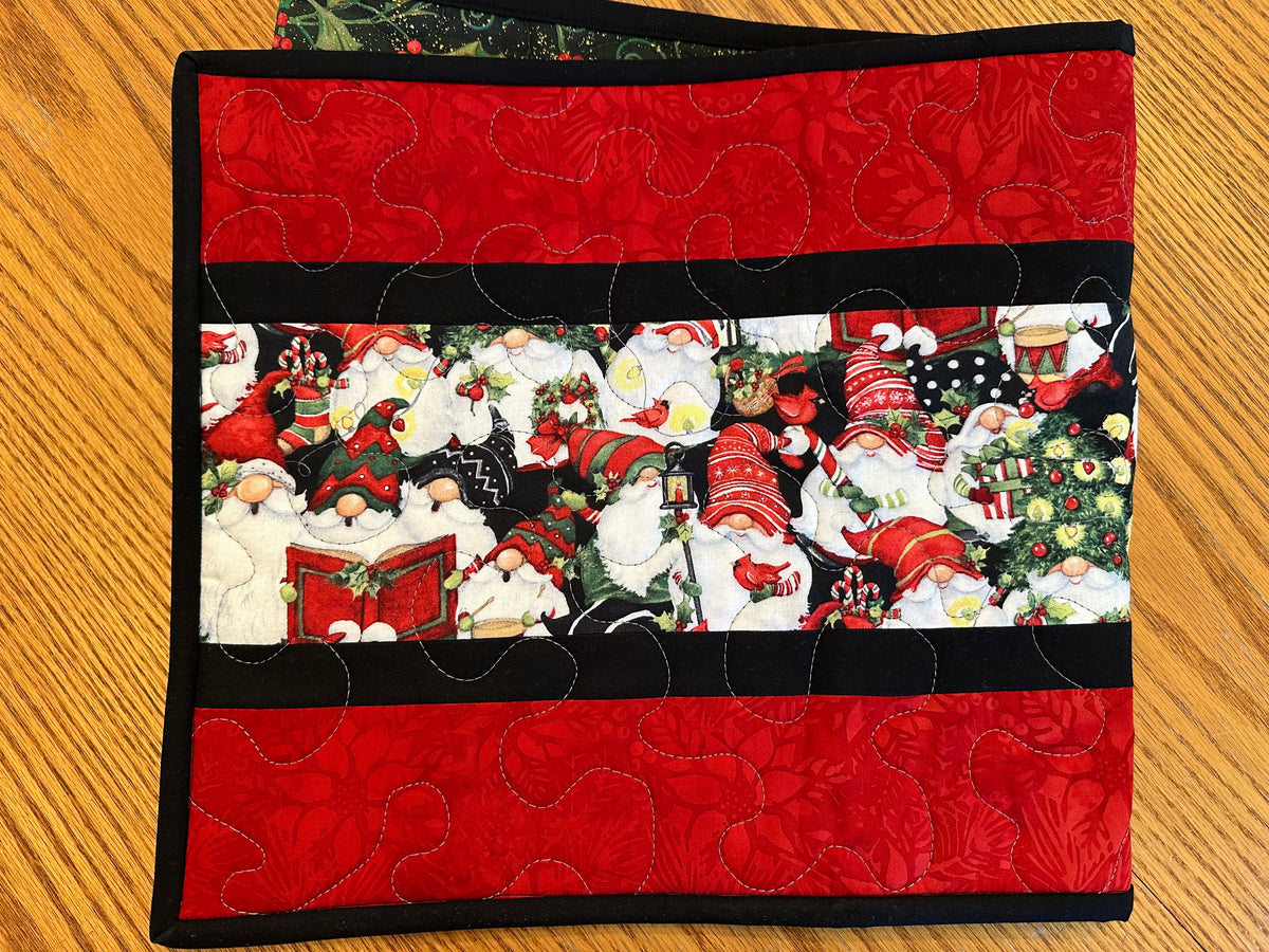 Christmas Gnomes Quilted Table Runner, Handmade Holiday Table Decor, 13x41