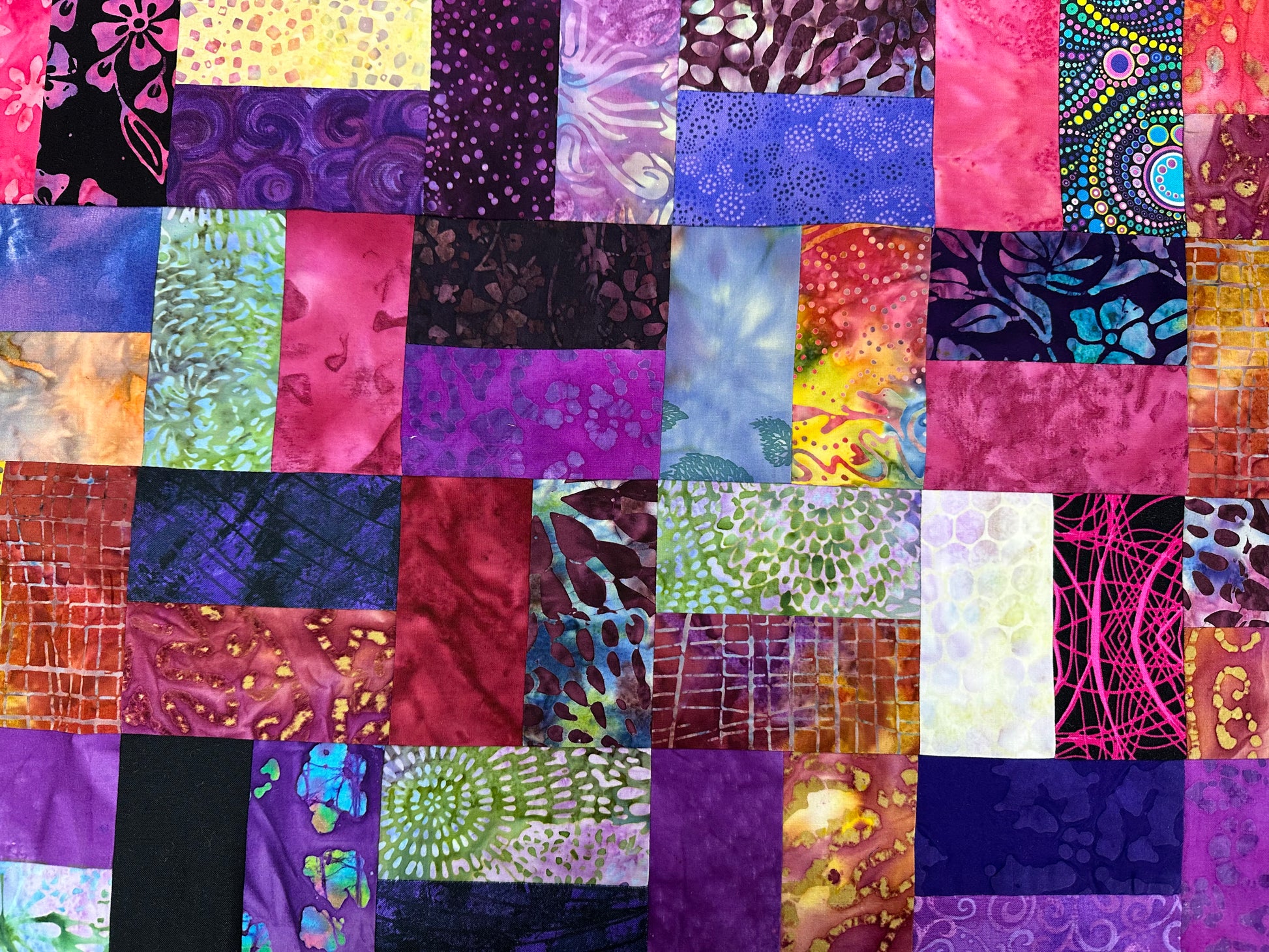 Handmade Purple & Pink Batik Quilt Top, 36"x44", Lap Crib Quilt Size