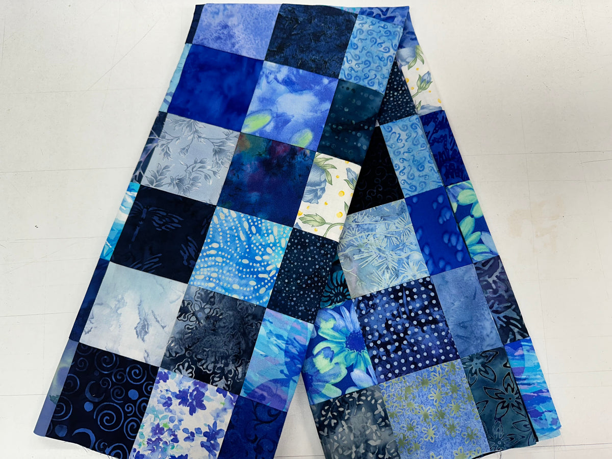 Handmade Blue Batik Unfinished Quilt Top, 36"x44", Lap Crib Throw Quilt Size
