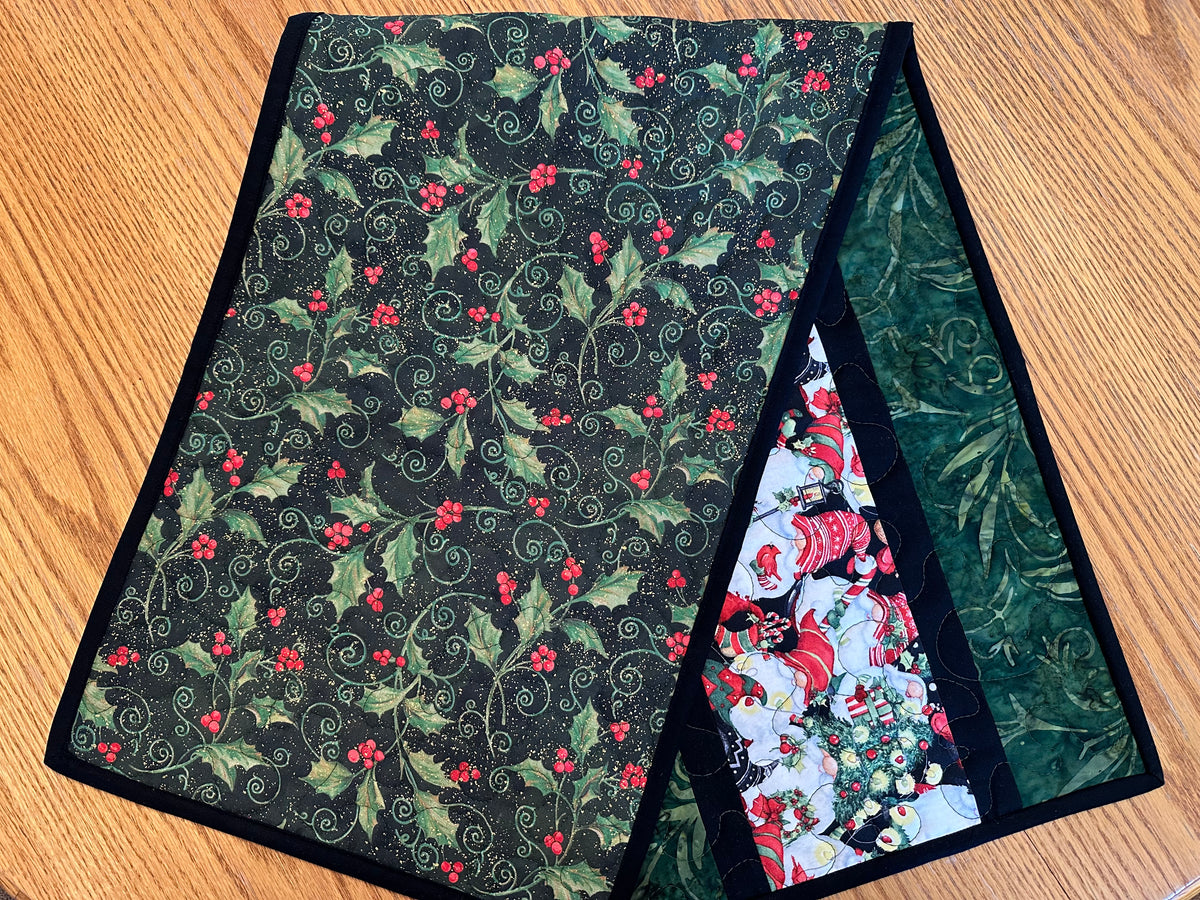 Christmas Gnomes Quilted Table Runner, Handmade Holiday Table Decor, 13x41