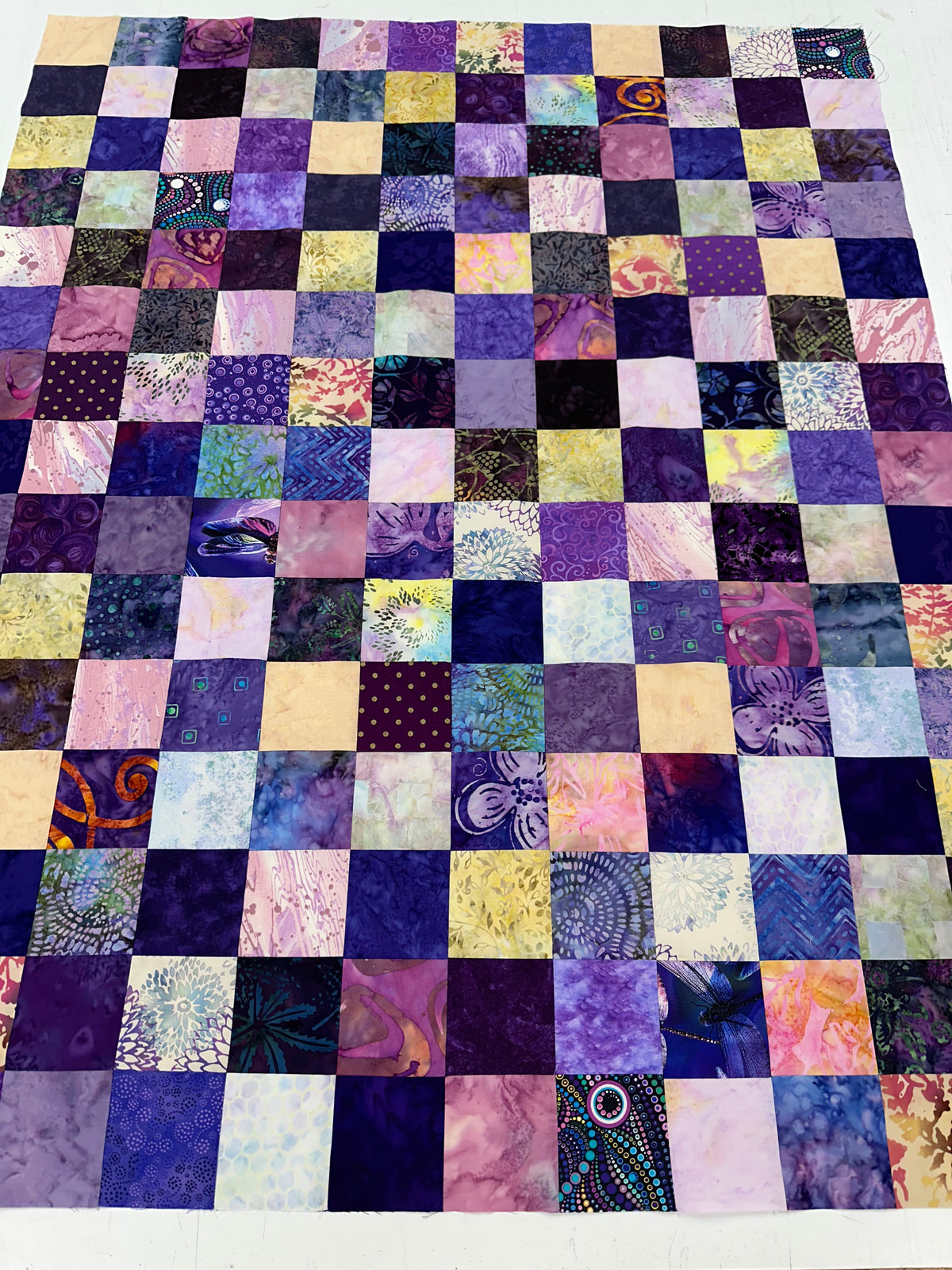 Handmade Purple Batik Quilt Top, 36"x44", Lap Crib Throw Quilt Size