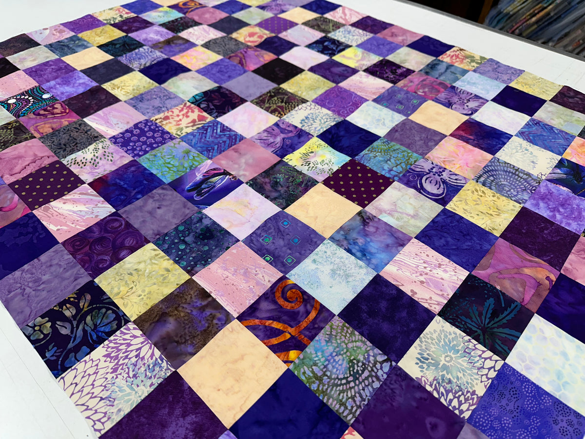 Handmade Purple Batik Quilt Top, 36"x44", Lap Crib Throw Quilt Size