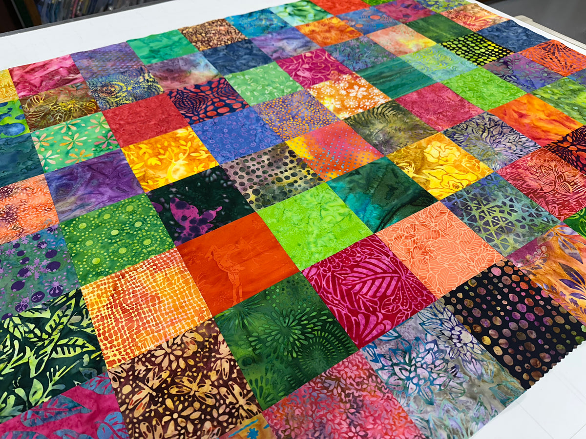 Handmade Batik Quilt Top in Bold Muli-Colors, Lap Size, 36" x 45"