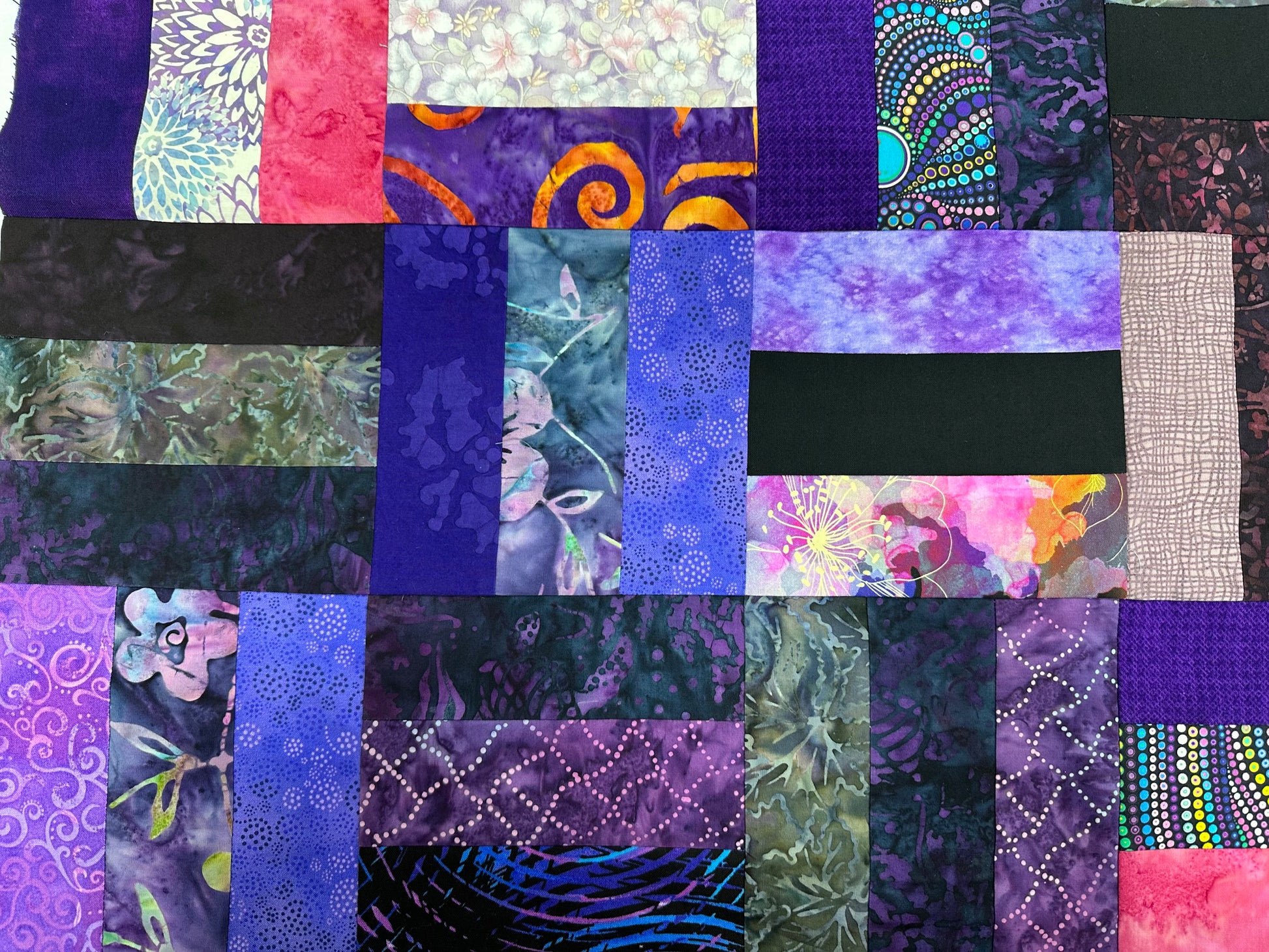 Handmade Purple & Pink Batik Quilt Top – 48"x60" Lap Throw Wall Quilt