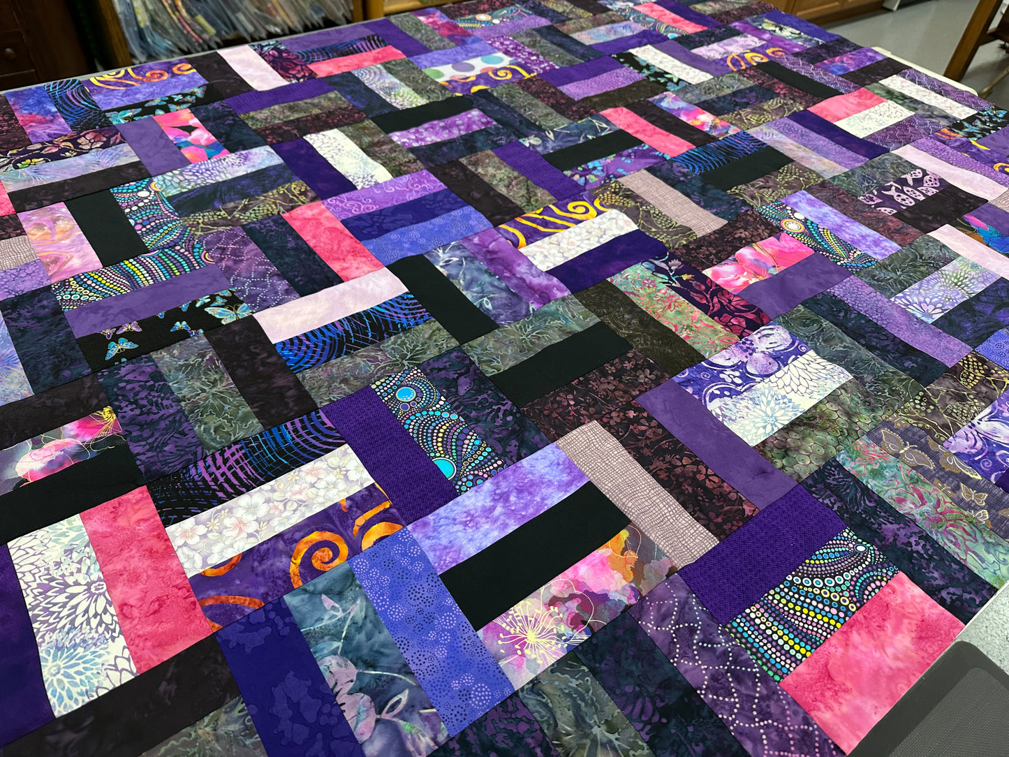 Handmade Purple & Pink Batik Quilt Top – 48"x60" Lap Throw Wall Quilt