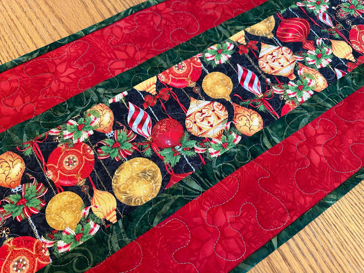 Christmas Table Runner, Quilted Holiday Centerpiece, Kitchen Dining Decor 13x42
