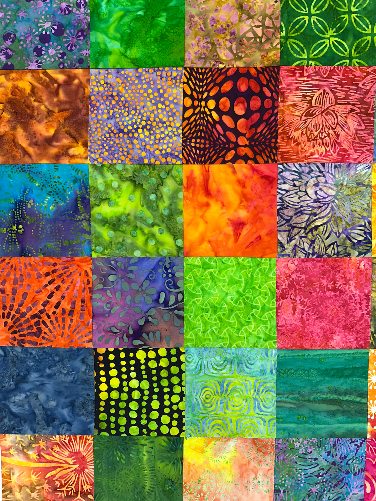 Handmade Batik Quilt Top in Bold Muli-Colors, Lap Size, 36" x 45"