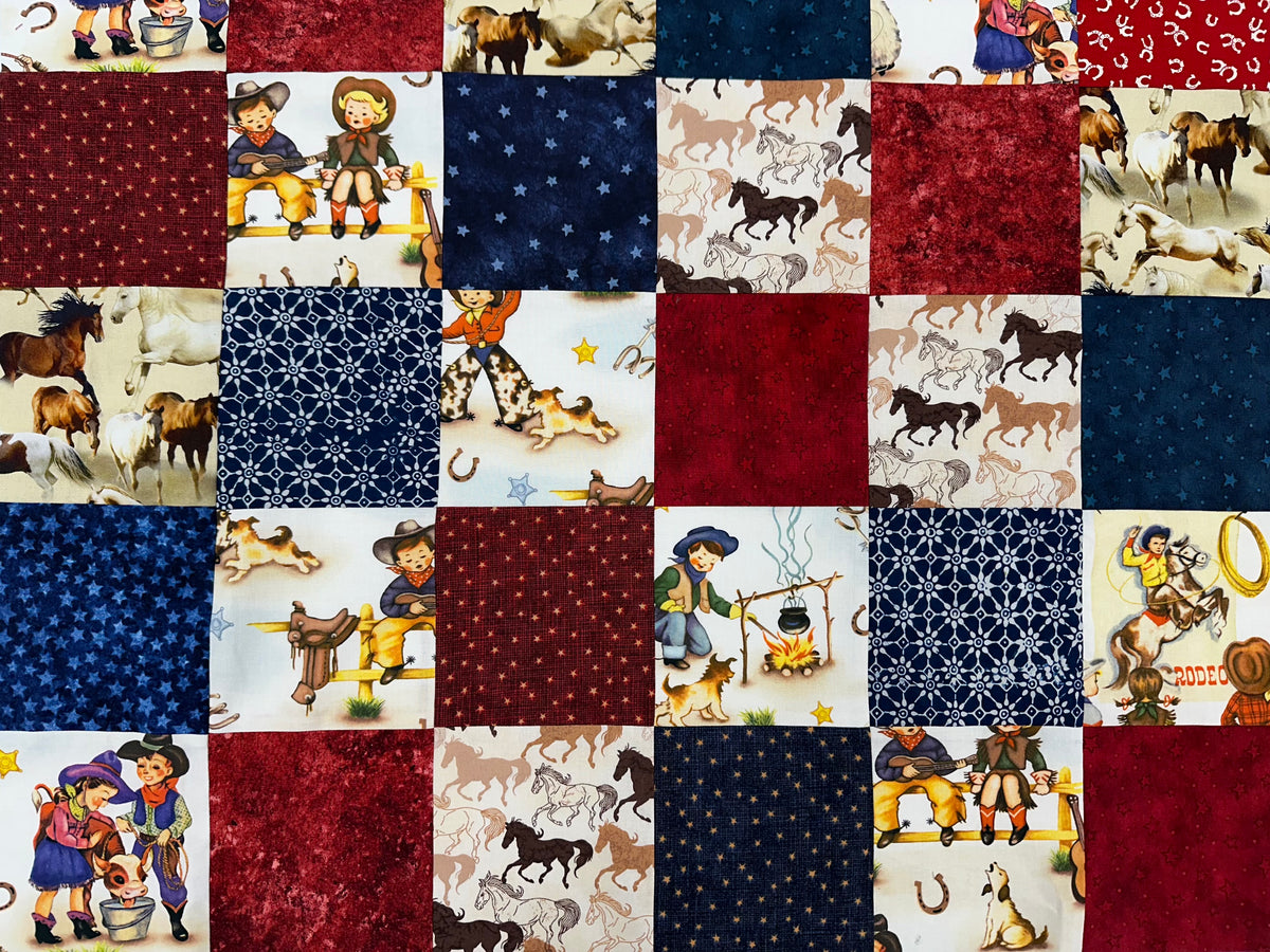 Handmade Unfinished Quilt Top, Baby Boy, Western, Lil Cowboy, Bandanas, 36"x45"