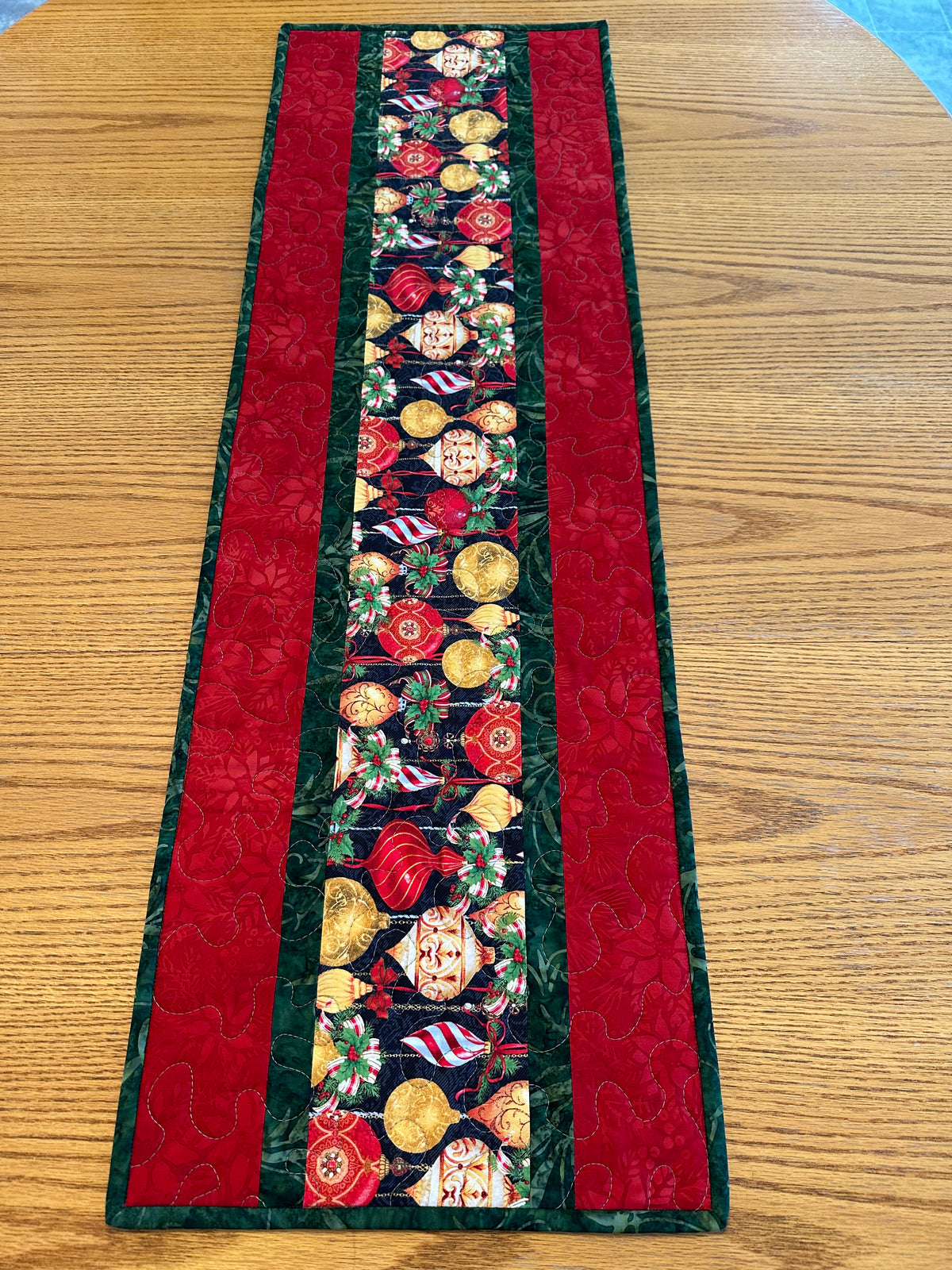 Christmas Table Runner, Quilted Holiday Centerpiece, Kitchen Dining Decor 13x42