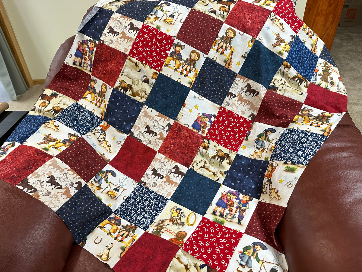 Handmade Unfinished Quilt Top, Baby Boy, Western, Lil Cowboy, Bandanas, 36"x45"