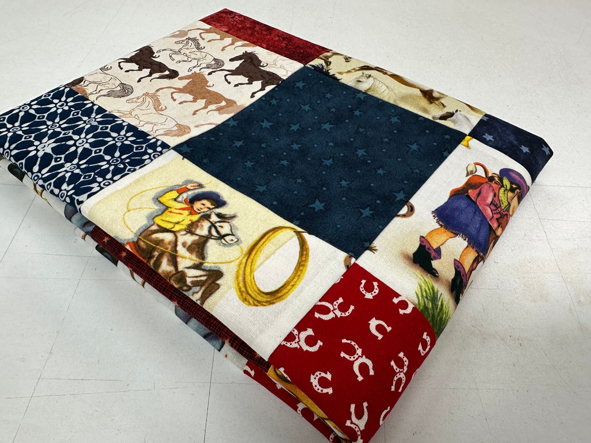Handmade Unfinished Quilt Top, Baby Boy, Western, Lil Cowboy, Bandanas, 36"x45"