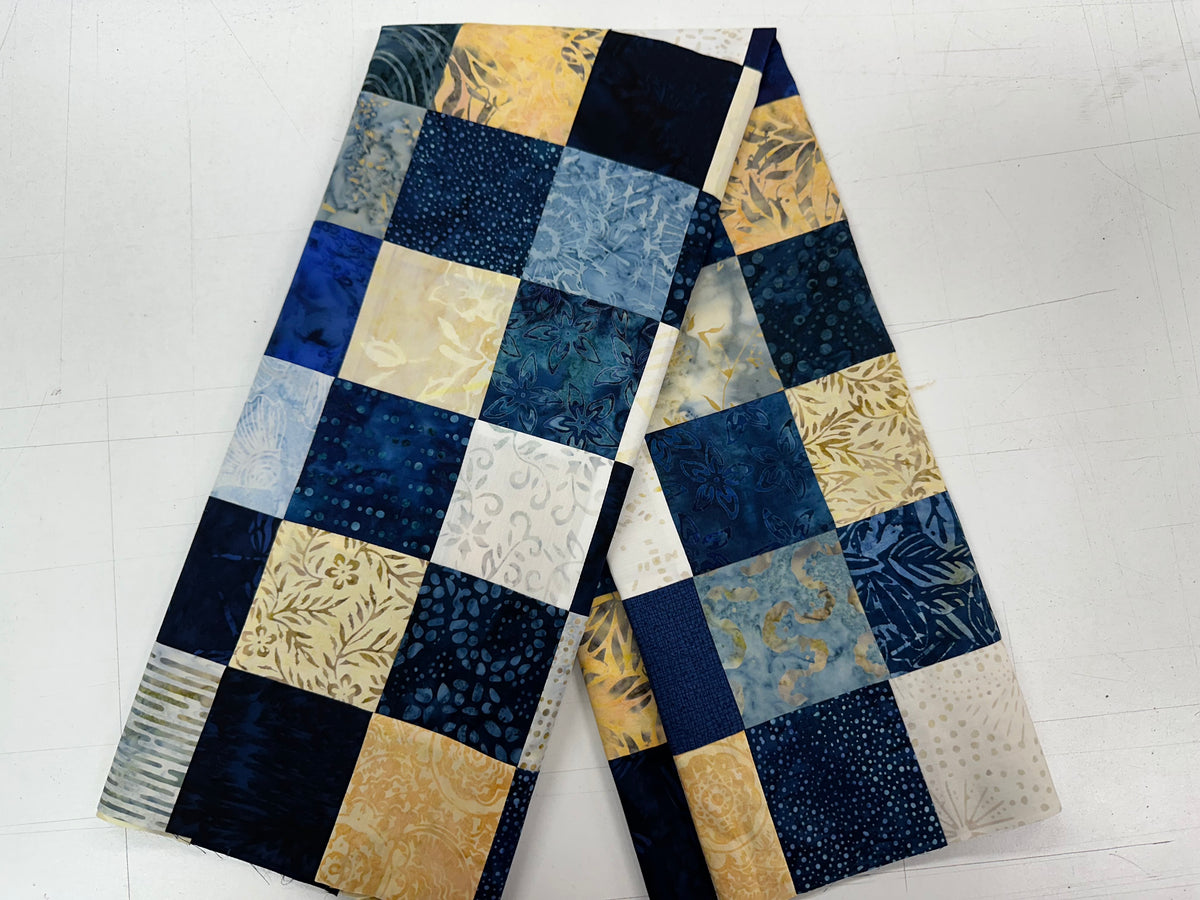Handmade Blue Batik Unfinished Quilt Top, 36"x44", Lap Crib Throw Quilt Size