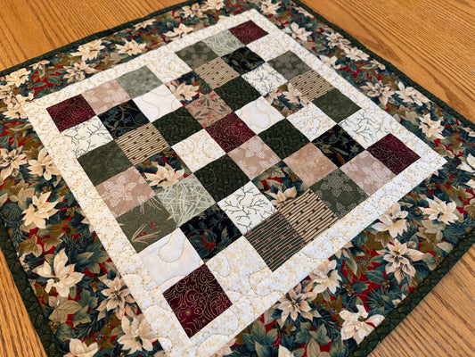 Christmas Table Runner, Quilted Winter Holiday Centerpiece, Kitchen Dining 22x22