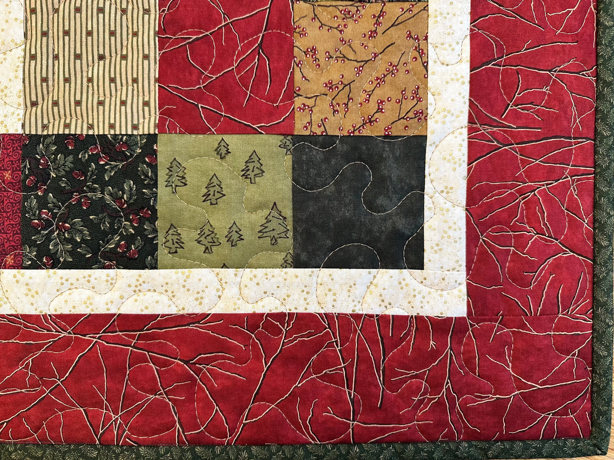 Christmas Table Runner, Quilted Winter Holiday Centerpiece, Kitchen Dining 20x20