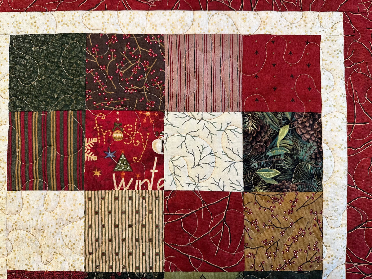 Christmas Table Runner, Quilted Winter Holiday Centerpiece, Kitchen Dining 20x20