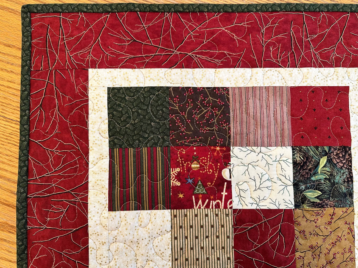 Christmas Table Runner, Quilted Winter Holiday Centerpiece, Kitchen Dining 20x20