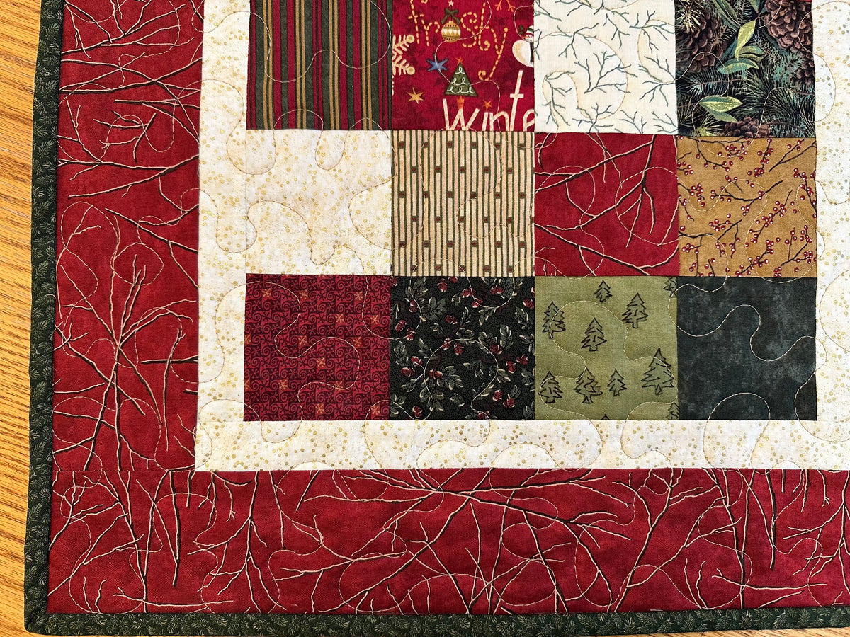 Christmas Table Runner, Quilted Winter Holiday Centerpiece, Kitchen Dining 20x20