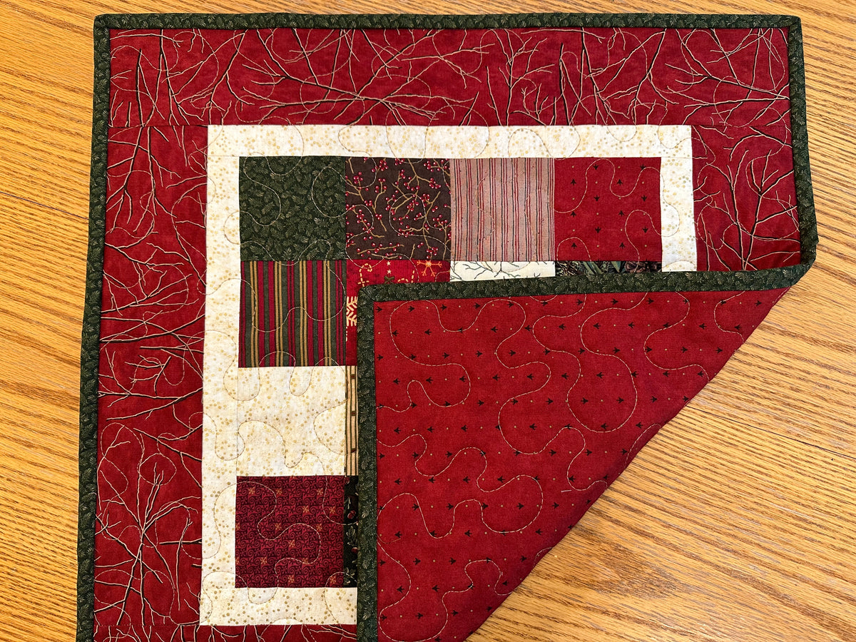 Christmas Table Runner, Quilted Winter Holiday Centerpiece, Kitchen Dining 20x20