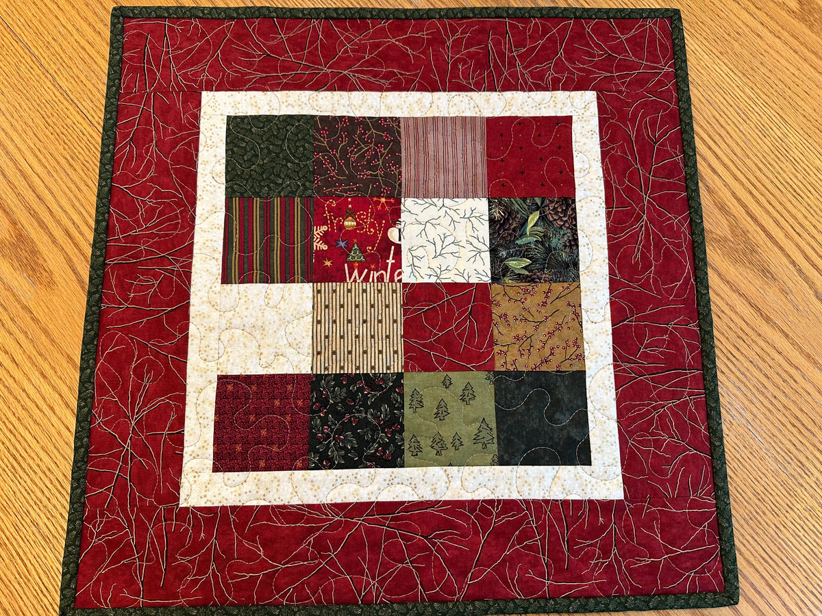 Christmas Table Runner, Quilted Winter Holiday Centerpiece, Kitchen Dining 20x20