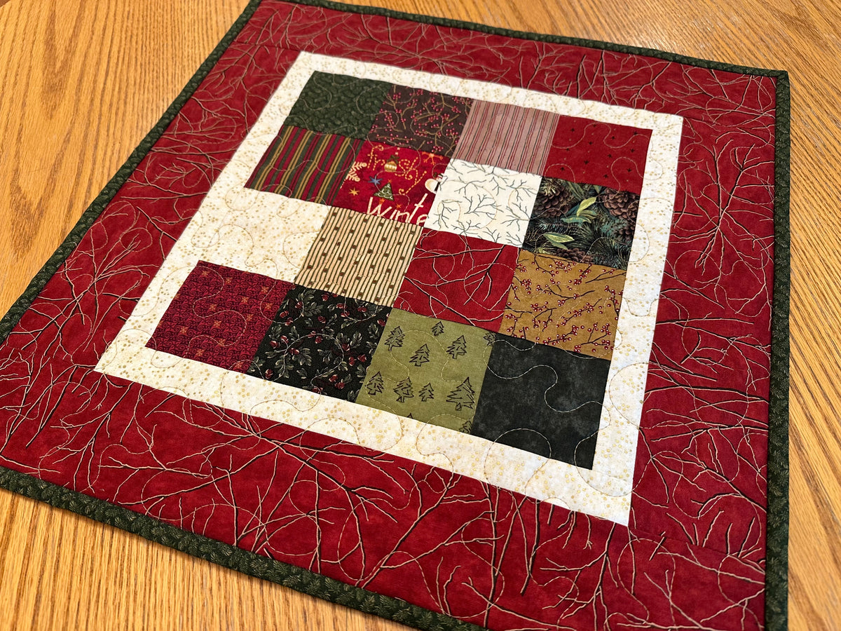 Christmas Table Runner, Quilted Winter Holiday Centerpiece, Kitchen Dining 20x20