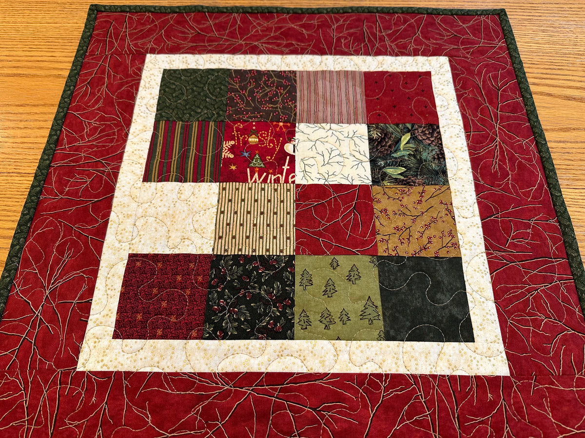 Christmas Table Runner, Quilted Winter Holiday Centerpiece, Kitchen Dining 20x20