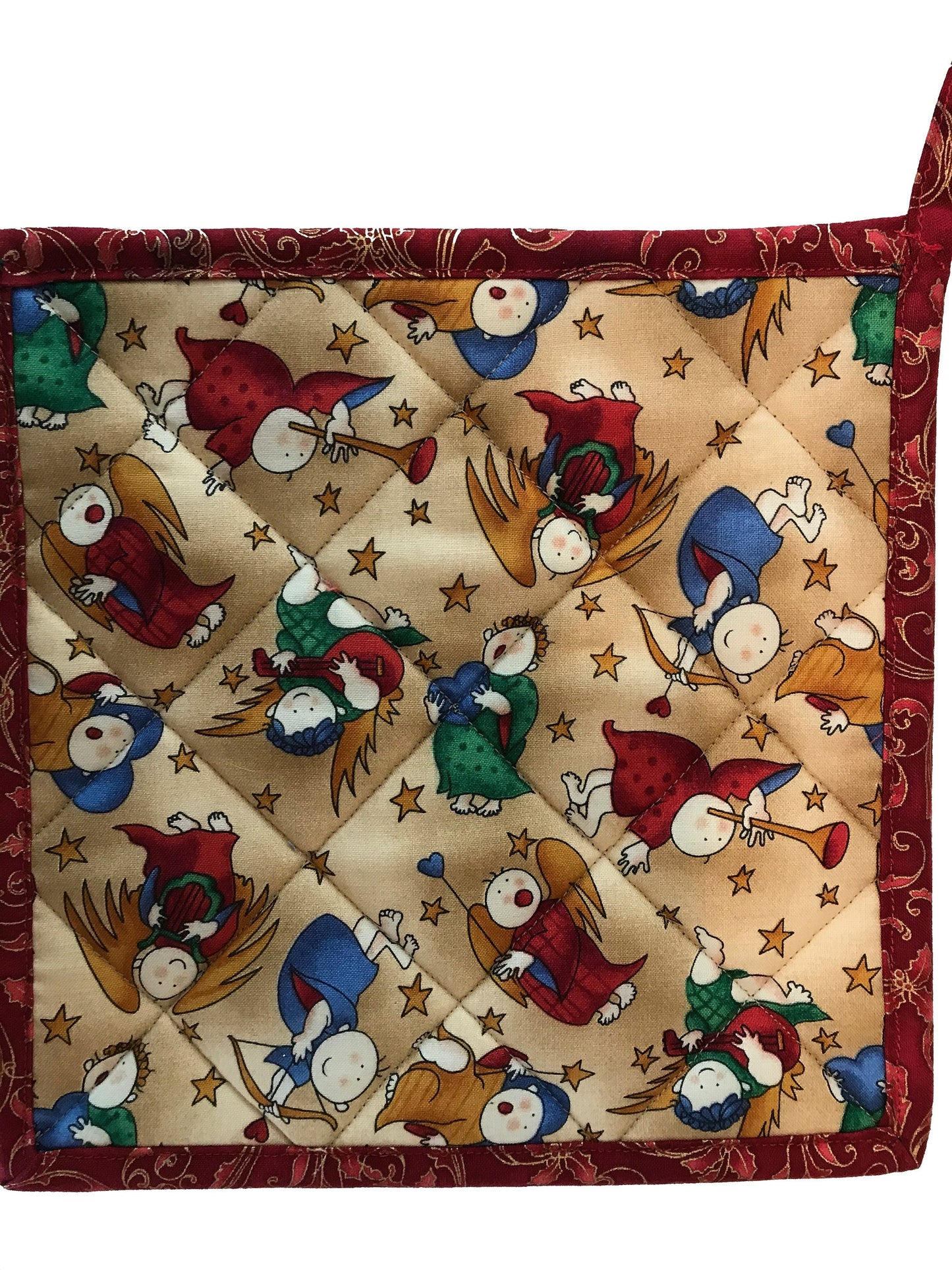 Christmas Quilted Pot Holders, Fabric Hot Pads, Set of 2