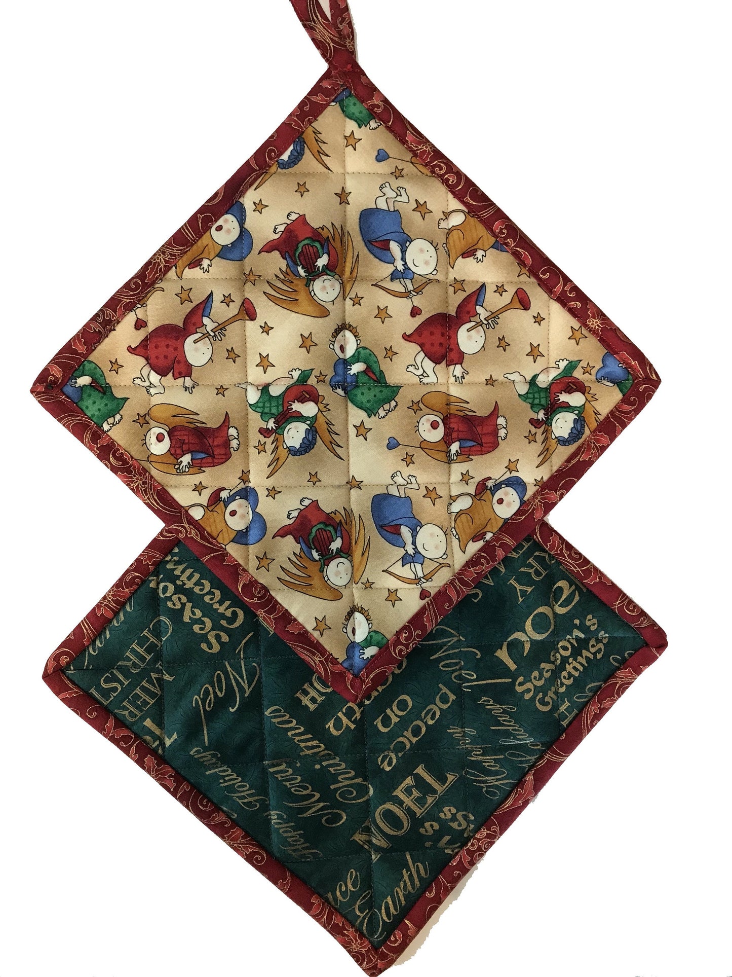 Christmas Quilted Pot Holders, Fabric Hot Pads, Set of 2