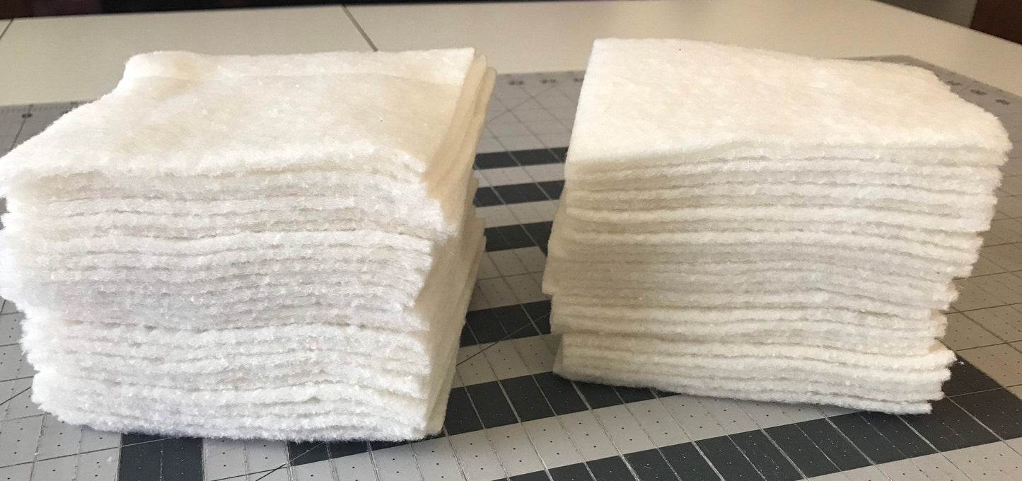 Set of 100 ~ 4" Precut Quilt Batting Squares, Rag Quilts, Hobbs Heirloom Batting
