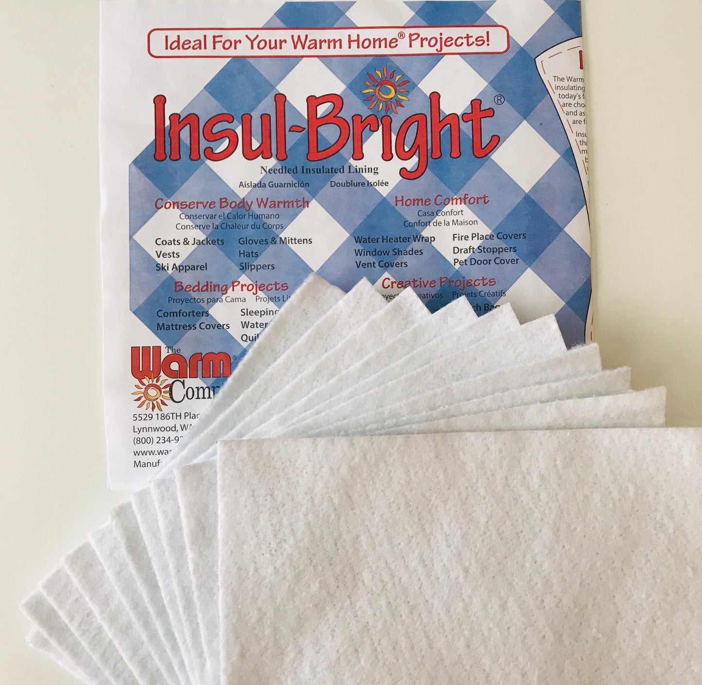 Ten ~ 8" Squares Insul-Bright Insulated Batting Precut Squares for Pot Holders