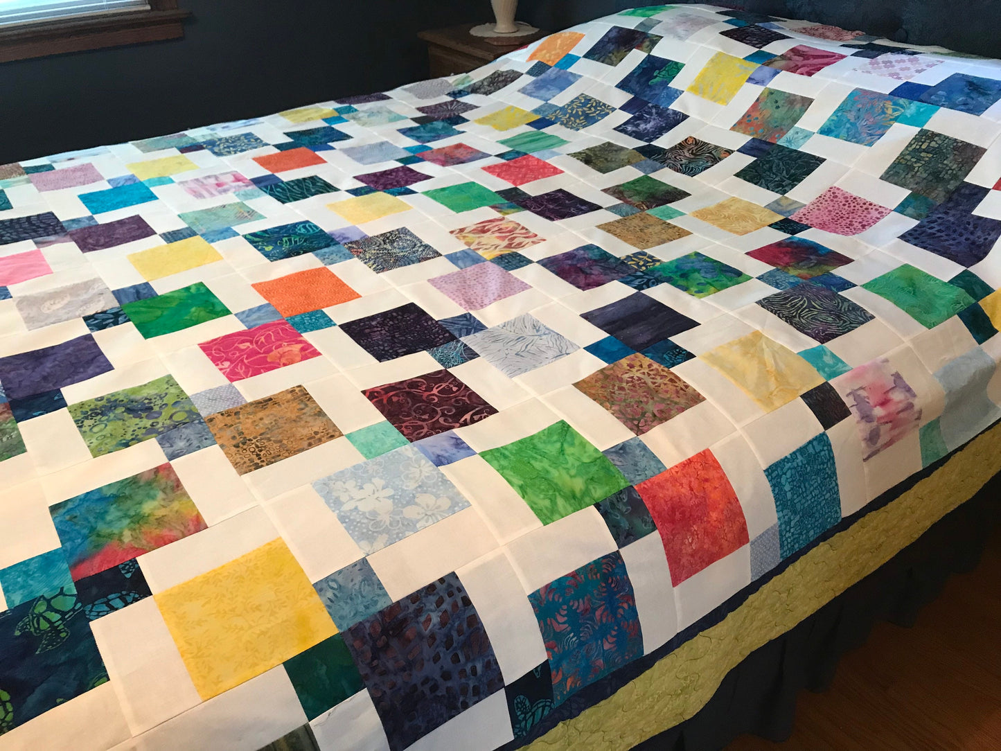 Vibrant Queen Size Batik Quilt Top: Handmade Unfinished Patchwork Cotton Floral Design 72x84