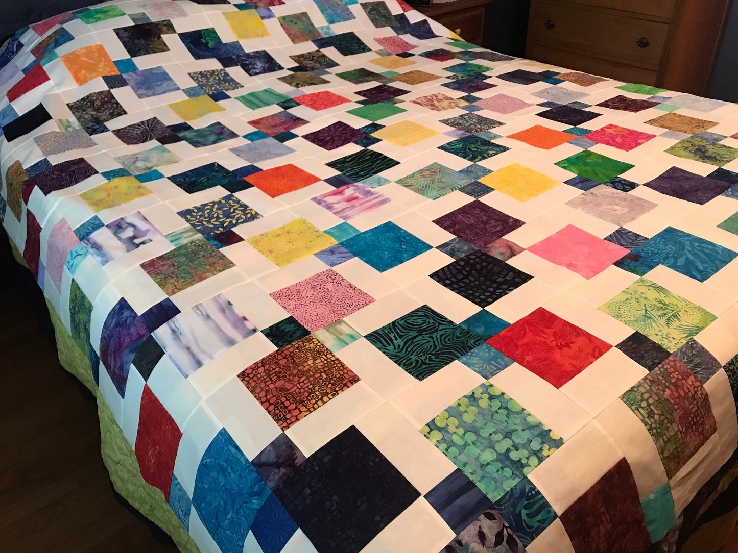 Vibrant Queen Size Batik Quilt Top: Handmade Unfinished Patchwork Cotton Floral Design 72x84