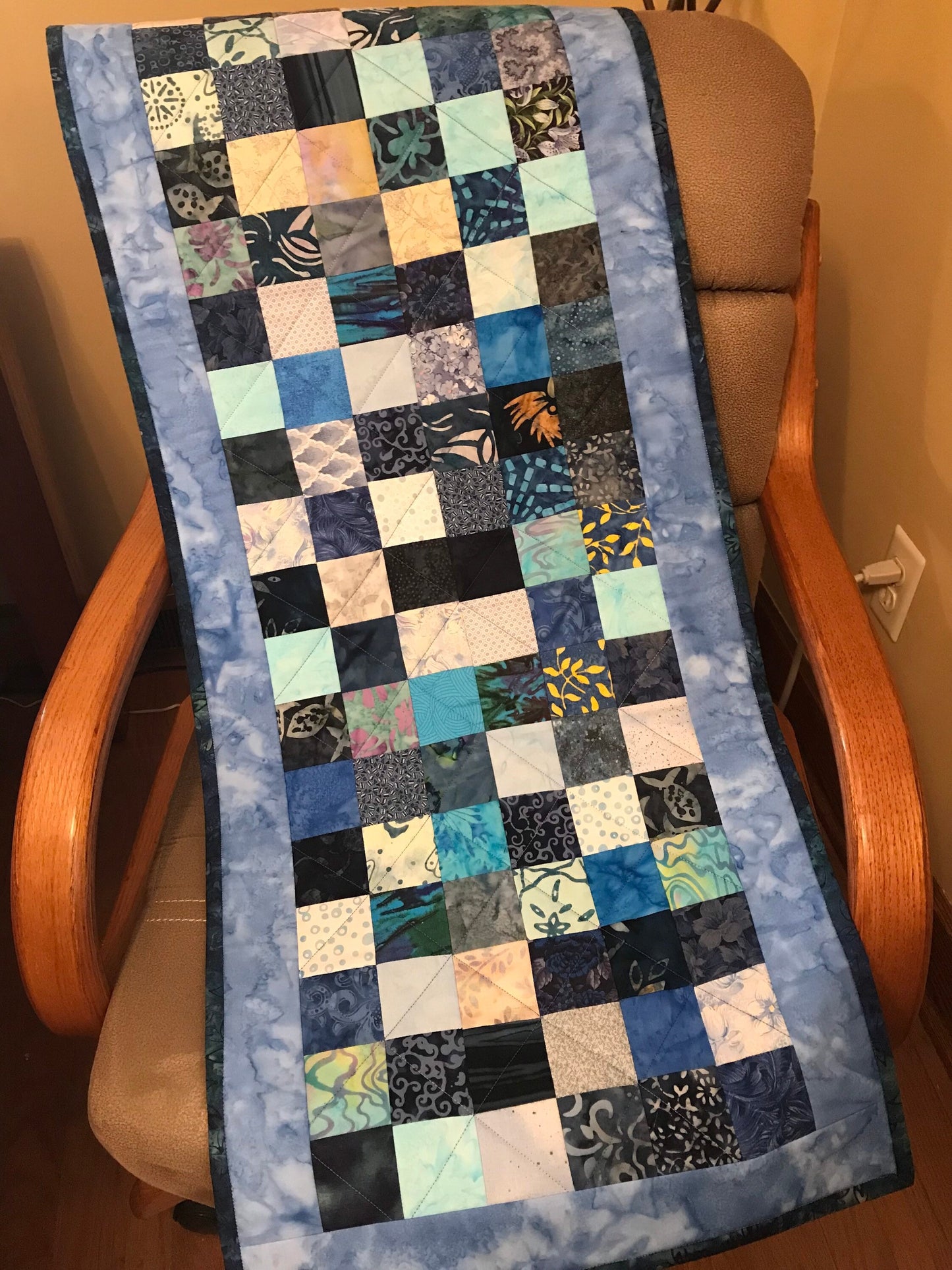 Handmade Blue Quilted Table Runner 16x40 - Custom Kitchen & Dining Room Decor Accent