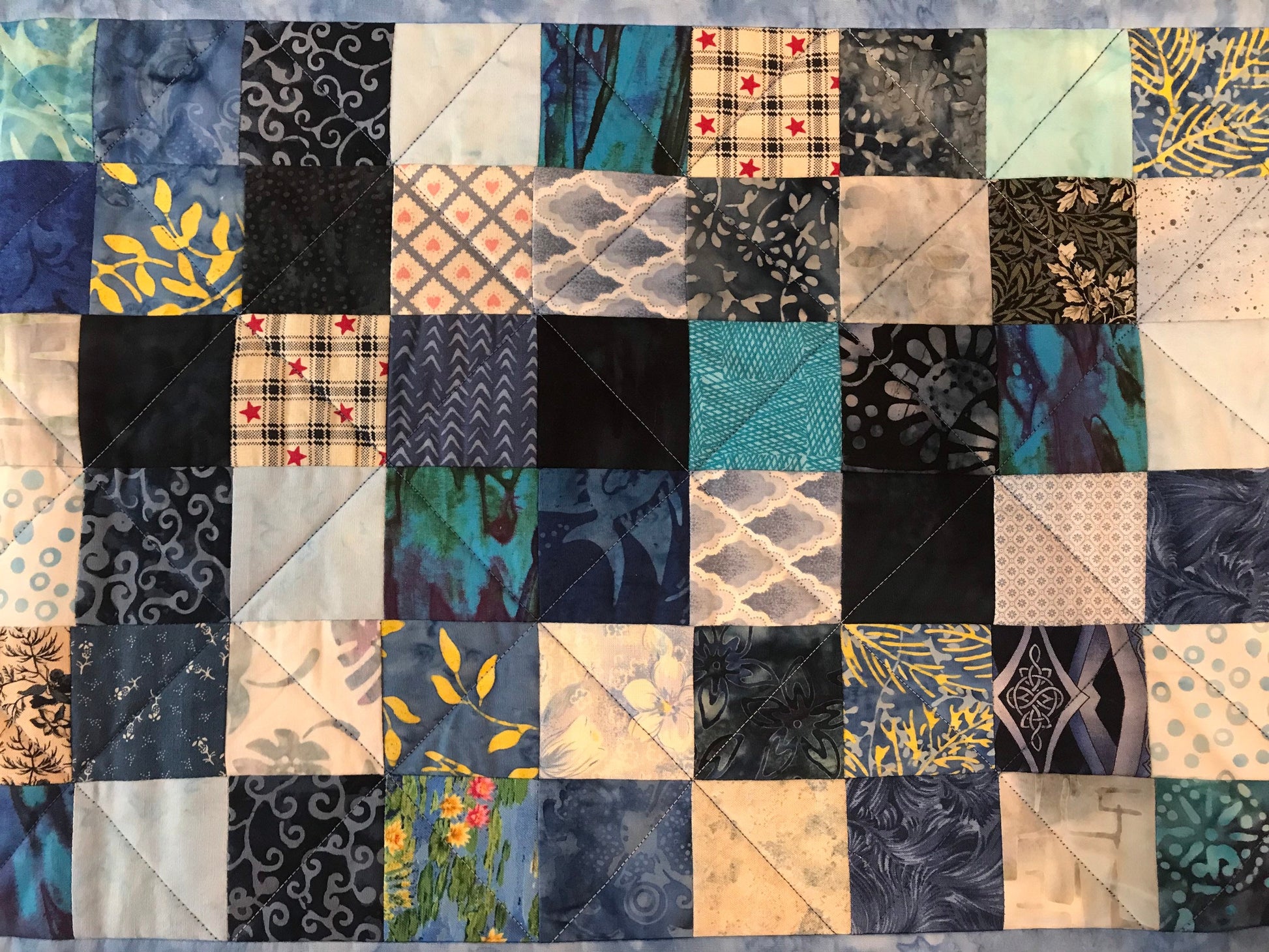 Handmade Blue Quilted Table Runner 16x40 - Custom Kitchen & Dining Room Decor Accent