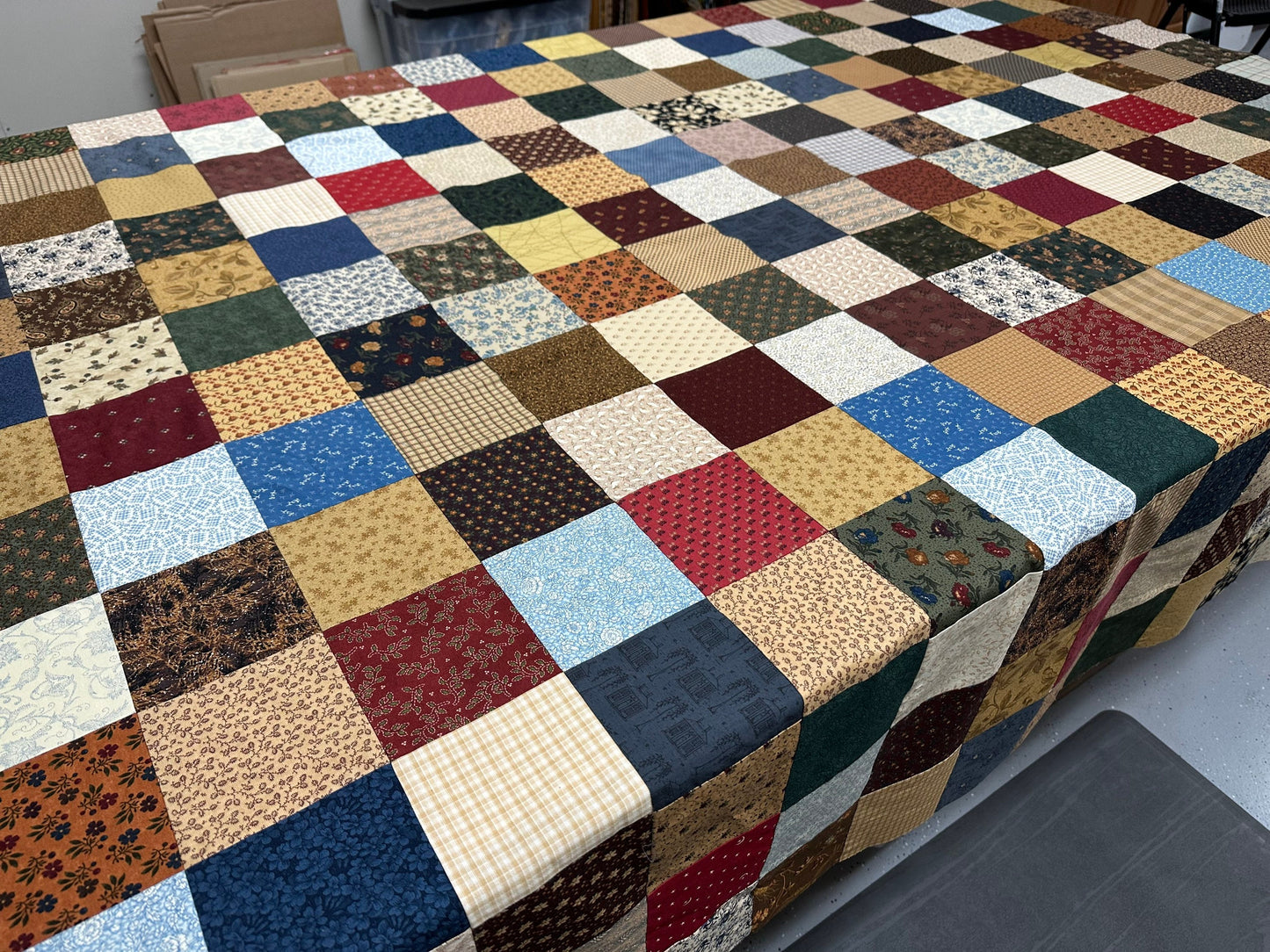 Rustic Queen Size Patchwork Quilt Top: Unfinished 72x85 Inch Handmade Country Farmhouse Bedding