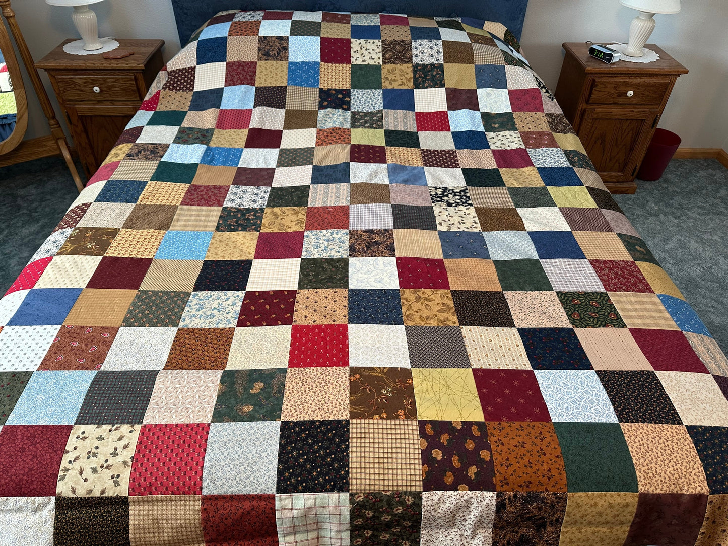 Handmade Queen Size Patchwork Quilt Top - Unfinished Americana Farmhouse Decor 72x85 Inches