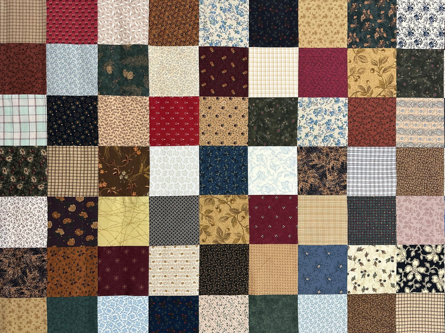 Handmade Queen Size Patchwork Quilt Top - Unfinished Americana Farmhouse Decor 72x85 Inches